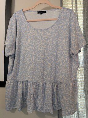 Social Scene Blue Floral Baby Doll Blouse Stretchy Size 2X